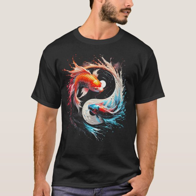 Yin und Yang Japanisch Koi Fish Art Graphic Yinyan T-Shirt (Vorderseite)