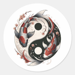 Yin und Yang japanische Koi-Fische Runder Aufkleber