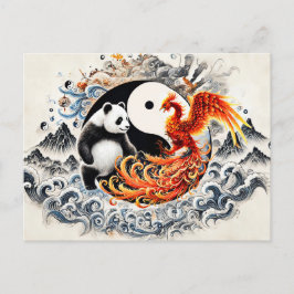 Yin und Yang Panda und Phoenix im asiatischen Stil Postkarte
