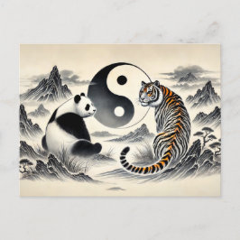 Yin und Yang Panda und Tiger im asiatischen Kunsts Postkarte
