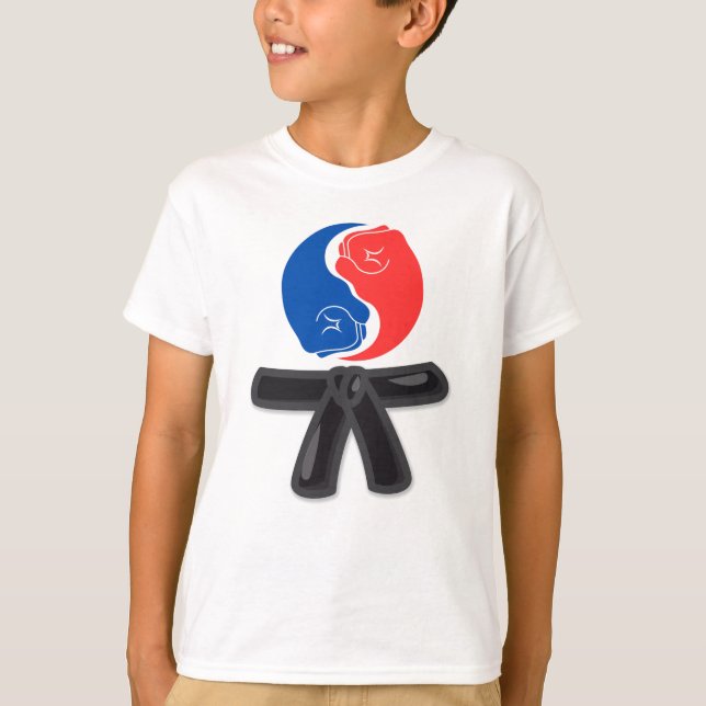 Yin und Yang, schwarzer Gürtel wushu T-Shirt (Vorderseite)