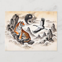 Yin und Yang Tiger und Crane im asiatischen Kunsts