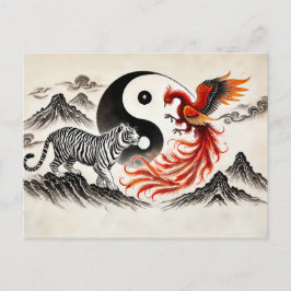 Yin und Yang Tiger und Phoenix im asiatischen Stil Postkarte