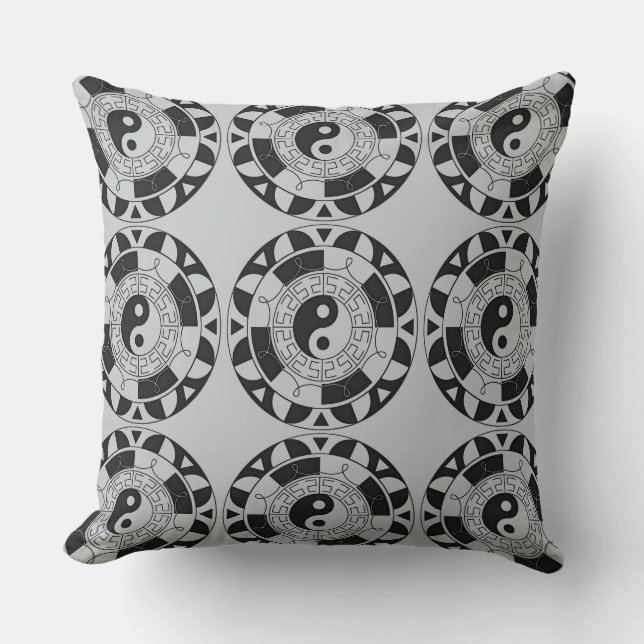 Yin und Yang Tiled Asian Symbol Pattern Pillow Kissen (Vorderseite)