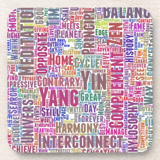 Yin Yan Nuage de Mots Text Interconnection Getränkeuntersetzer (Vorderseite)
