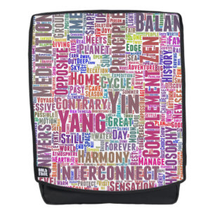 Yin Yan Nuage de Mots Text Interconnection Rucksack