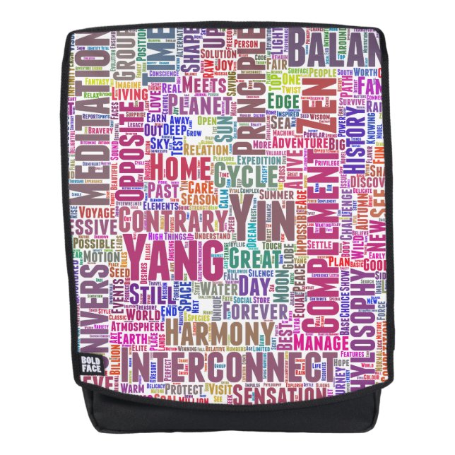 Yin Yan Nuage de Mots Text Interconnection Rucksack (Vorderseite)
