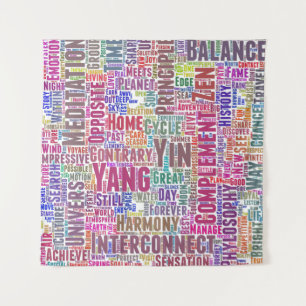 Yin Yan Nuage de Mots Text Interconnection Wandteppich