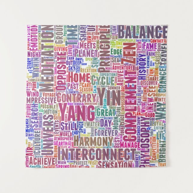 Yin Yan Nuage de Mots Text Interconnection Wandteppich (Vorderseite)