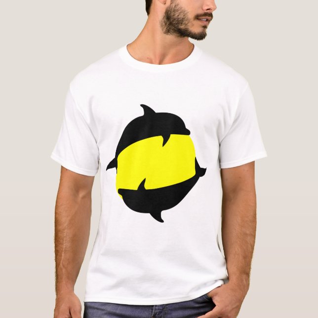 Yin Yand niedliche Delfine auf der Sonne T-Shirt (Vorderseite)