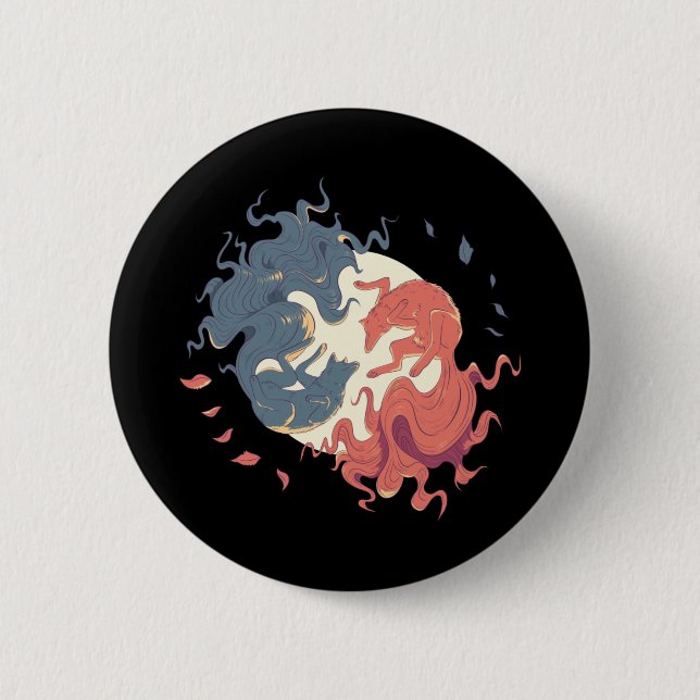 Yin Yang Animal Art, Spirit Wölfe Button (Vorderseite)