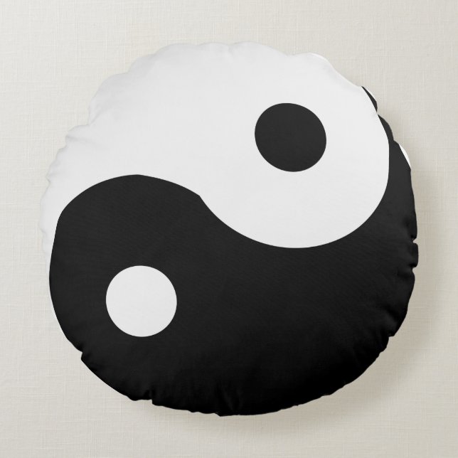 Yin Yang Anpassbar Schwarz und Weiß Rundes Kissen (Vorderseite)