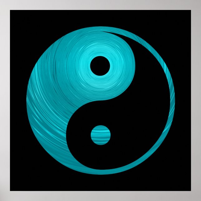 Yin Yang Aquamarin Blue Aqua Spiral Template Black Poster (Vorne)