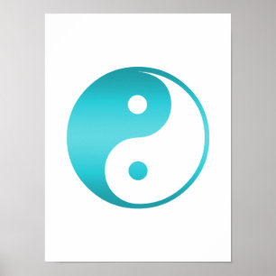 Yin Yang Aquamarin Blue Illustration Template Poster