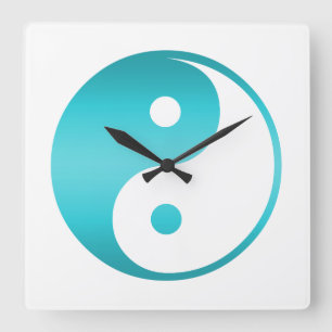 Yin Yang aquamarine blaue Illustrations-Schablone Quadratische Wanduhr