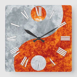 Yin & Yang Asian sign for Balance Wall Clock Quadratische Wanduhr