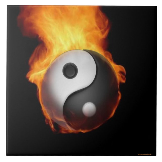 Yin Yang auf Feuerfelsen Fliese (Vorderseite)