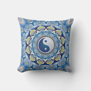 Yin Yang Balance Life Blue Yellow Mandala Kissen