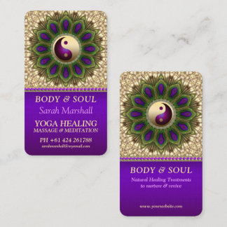 Yin Yang Balance Lila Green Peacock Mandala Visitenkarte