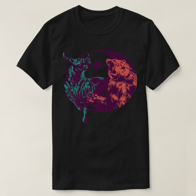 Yin Yang Bär Bull Stock Trading Premium 2100 T-Shirt (Design vorne)