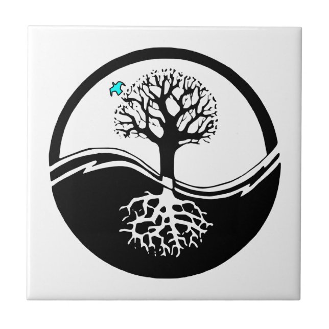 Yin Yang Baum des Leben-Schwarzen u. des Weiß Fliese (Vorderseite)
