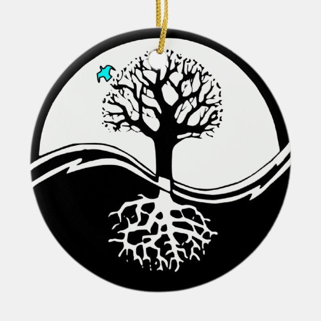 Yin Yang Baum des Leben-Schwarzen u. des Weiß Keramik Ornament (Vorne)