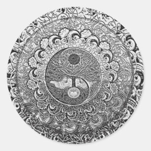 Yin Yang Baum des Lebens im Silber und im Chrom Runder Aufkleber