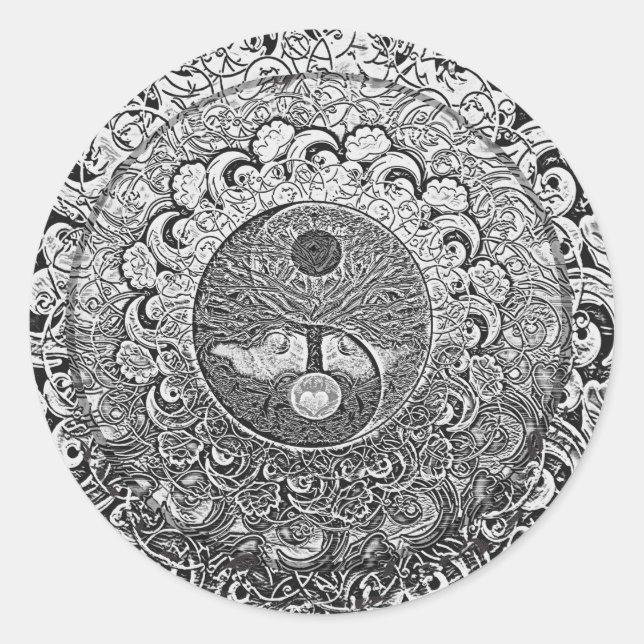 Yin Yang Baum des Lebens im Silber und im Chrom Runder Aufkleber (Vorderseite)