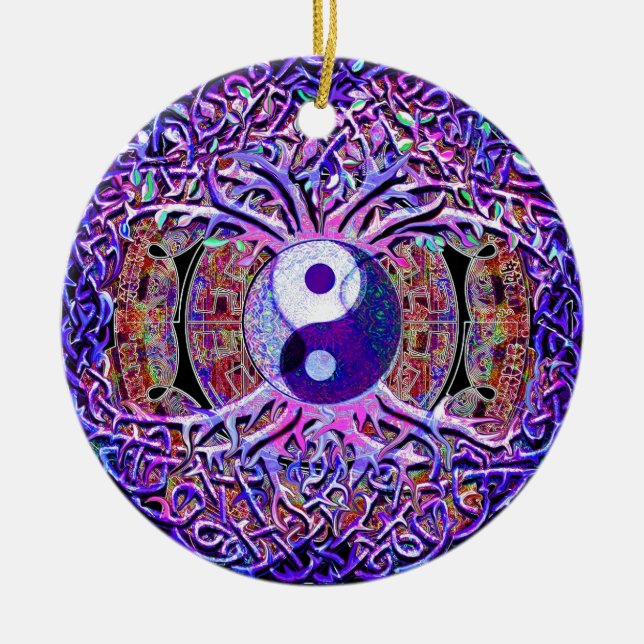 Yin Yang Baum des Lebens Keramikornament (Vorne)