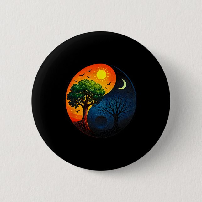 Yin Yang Baum - Meditation Yoga Buddhistisches Sym Button (Vorderseite)