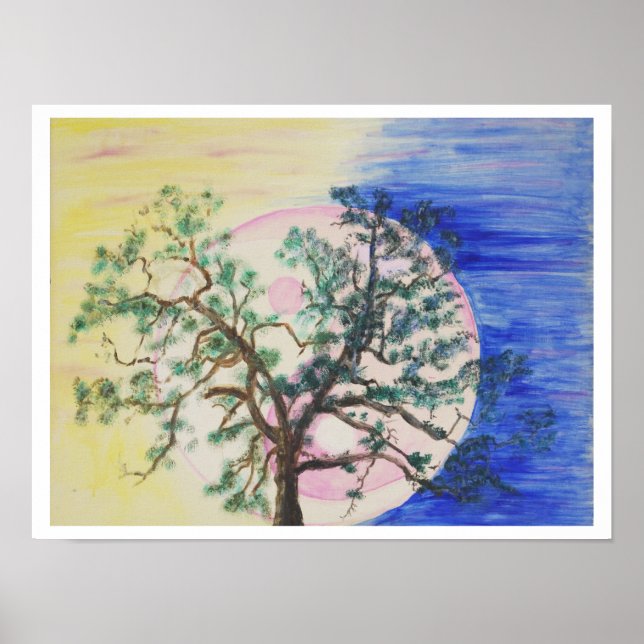 Yin Yang Baum Poster, Mond, Originaldesign Poster (Vorne)