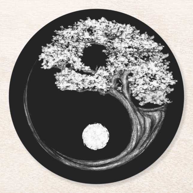 Yin Yang-Baum Runder Pappuntersetzer (Vorderseite)