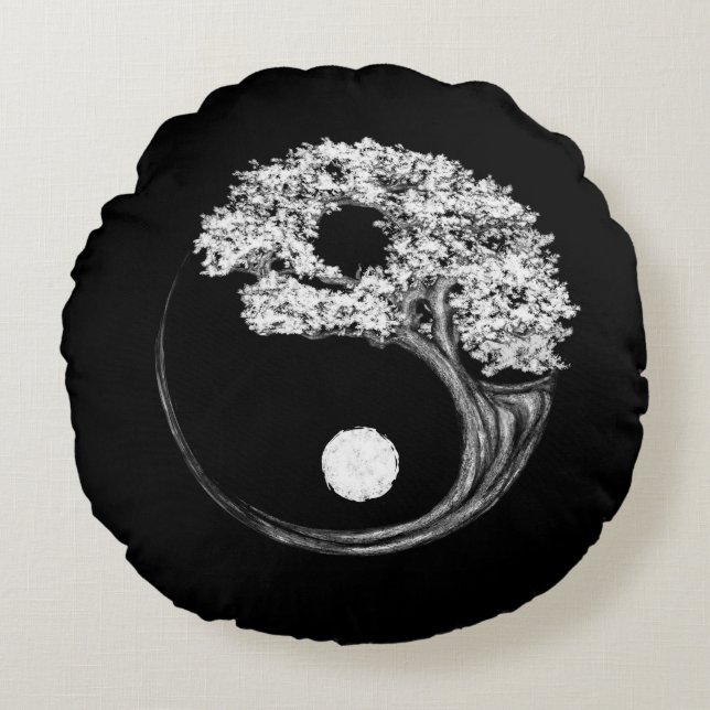Yin Yang-Baum Rundes Kissen (Vorderseite)