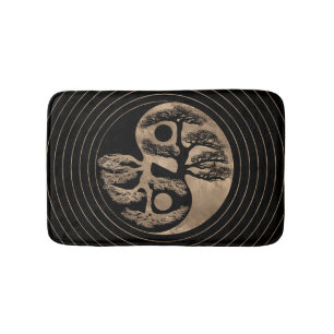 Yin Yang Baum-Schwarzes und Gold Badematte