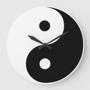 Yin Yang Black and White Illustration Template Große Wanduhr
