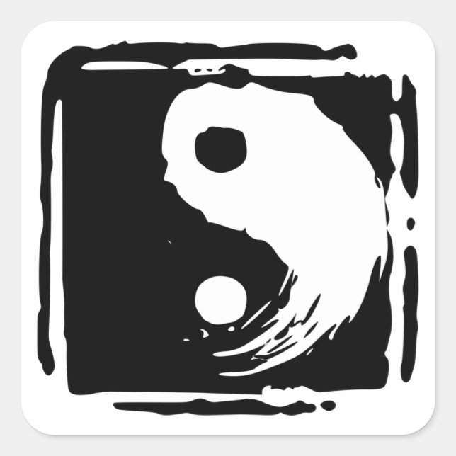 Yin Yang, Black and White Square Symbol, Quadratischer Aufkleber (Vorderseite)