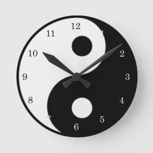 Yin Yang Black and White Symbol Clock Runde Wanduhr