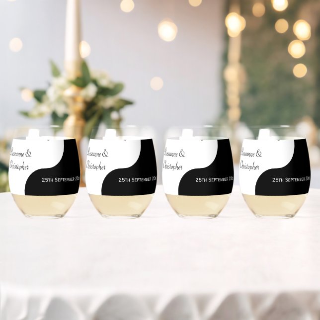 Yin Yang Black and White Wedding Weinglas Ohne Stiel (Insitu (Hochzeit))