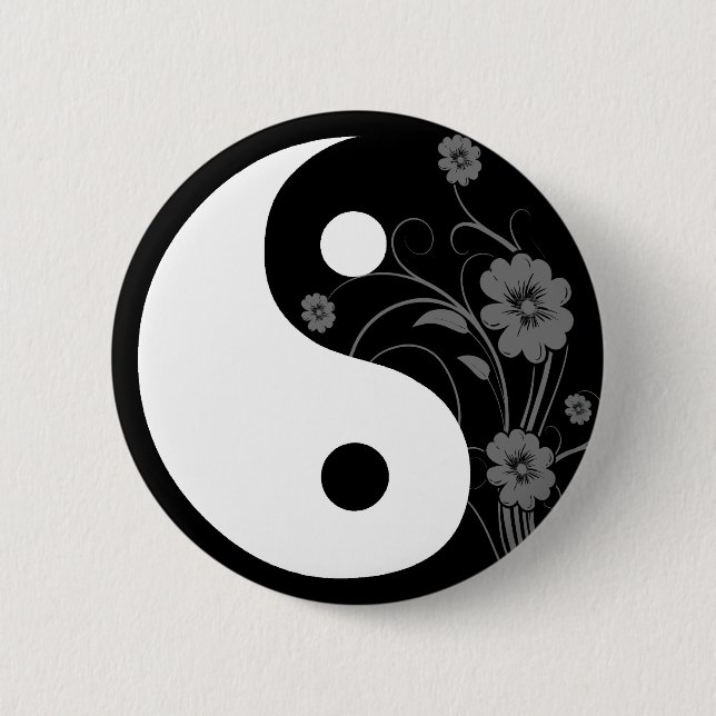 Yin Yang Black Floral Button (Vorderseite)
