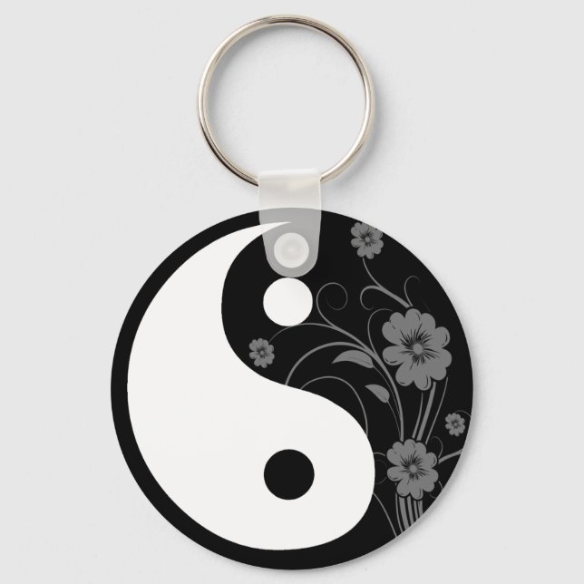Yin Yang Black Floral Schlüsselanhänger (Vorderseite)