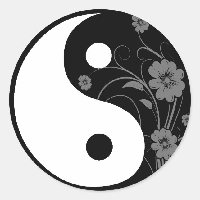 Yin Yang Black Floral Sticker (Vorderseite)