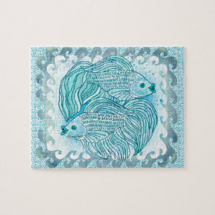 Yin Yang Blue Koi Fish Puzzle
