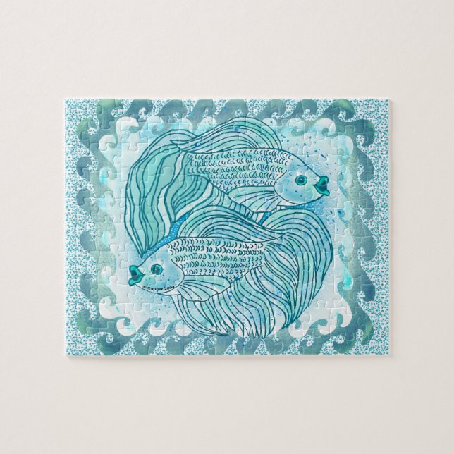 Yin Yang Blue Koi Fish Puzzle (Horizontal)