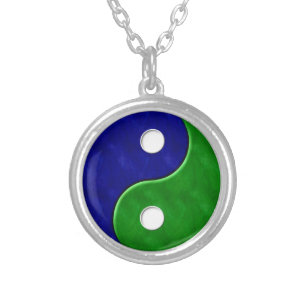 Yin Yang Blue und Green Necklace Versilberte Kette