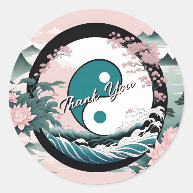Yin Yang, Blumenberg Danke Runder Aufkleber (Vorderseite)