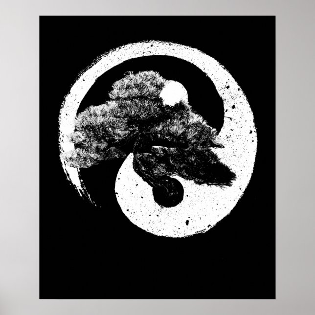 Yin Yang Bonsai Tree Buddhist Zen Japanisch Poster (Vorne)