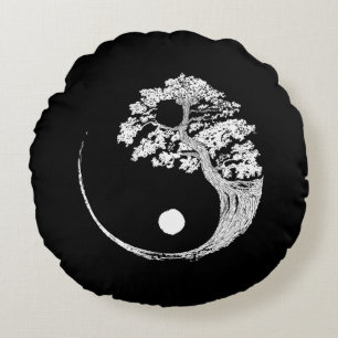 Yin Yang Bonsai Tree Japanischer Buddhist Zen Rundes Kissen