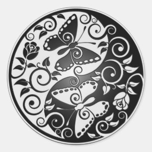 Yin Yang Butterflies Runder Aufkleber