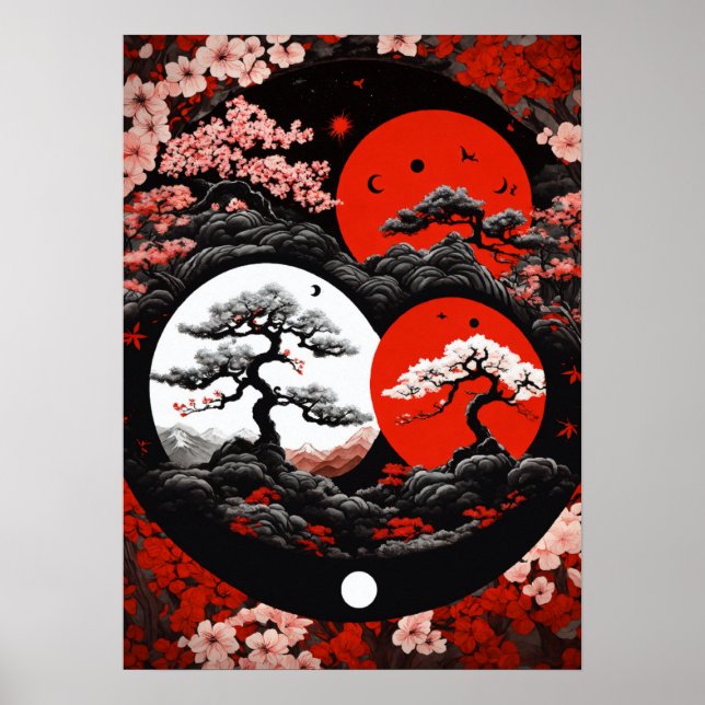 "Yin & Yang Canopy: Japanisches Forest Ink Logo" Poster (Vorne)