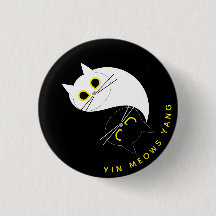 Yin Yang Cat Abzeichen - Zen & Sass Black & White